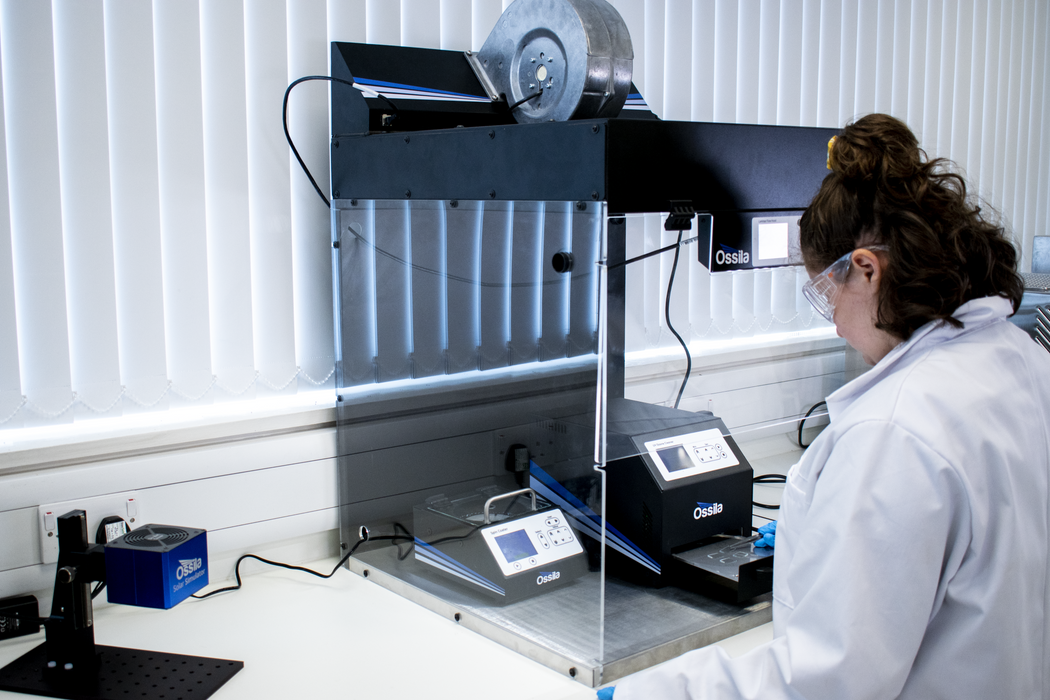 Vertical laminar flow hood in use