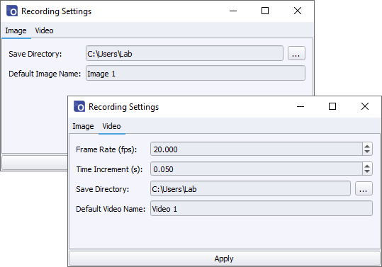 recording settings with image and video tab
