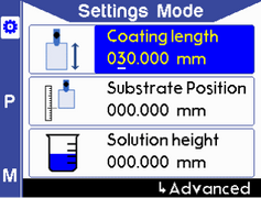 Settings mode - edit the coating length