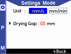 Advanced settings - choose drying gap