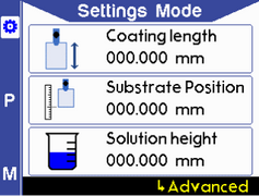 Advanced settings option highlighted on settings mode screen