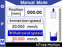 Manual mode - set withdrawal speed