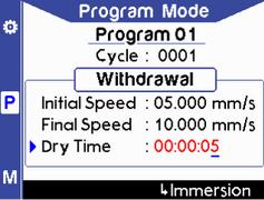 Program mode (withdrawal) - setting dry time