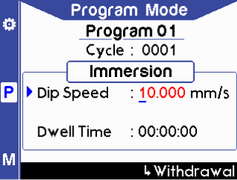 Program mode (immersion) - dip speed in mm/s