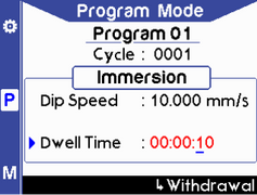 Program mode (immersion) - setting dwell time