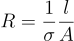 Equation conductivity to resistance: R=L/(A*σ)