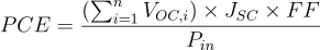 Tandem Solar Cell configuration, 2T devices PCE equation