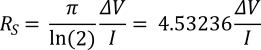 Four-probe sheet resistance equation