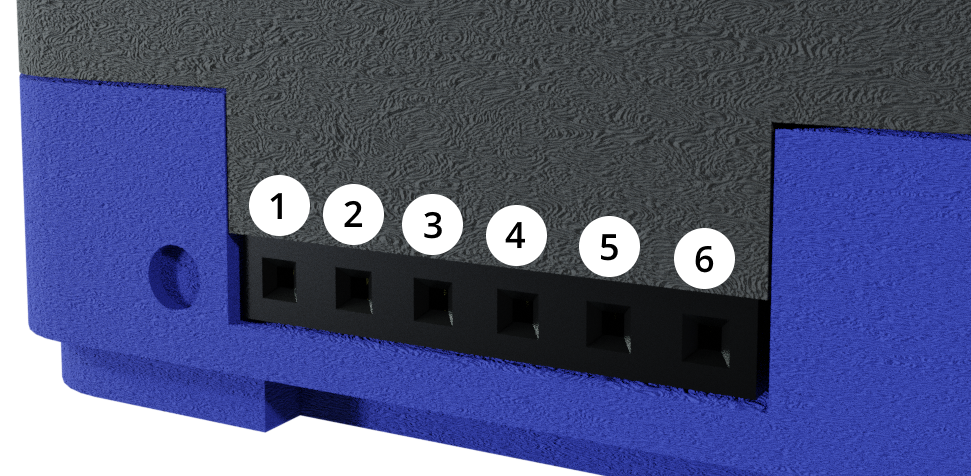 I/O Expansion Header zoomed in with ports labelled 1-6 from left to right