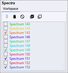 Workspace showing spectra with tick box