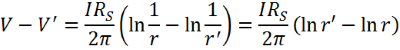 Sheet Resistance Formula Derivation Step 12 - integrate between r and r'