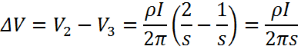 Sheet Resistance Formula Derivation Step 8 - calculate the change in voltage between probe 2 and 3